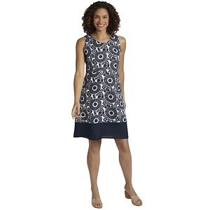 FLAX Banded Simplicity Linen Dress Midnight Print size P (4-6)